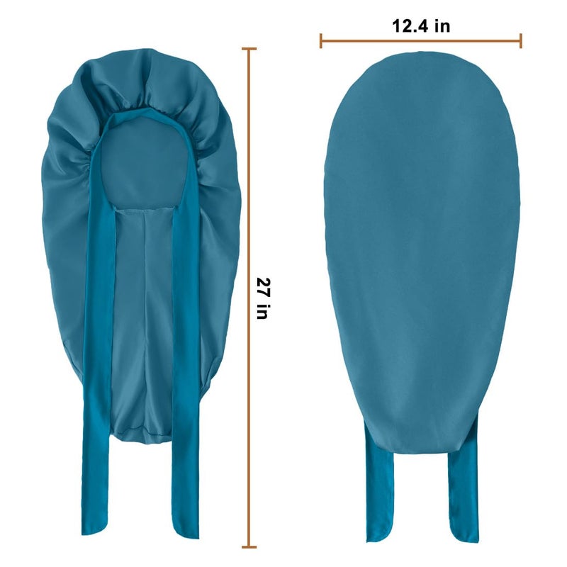Supaze Long Satin Bonnet for Sleeping, Satin Lined Braid Bonnet with Elastic Band, Long Strap Bonnets for Women Braids(Dark Blue) showercap - Image 5